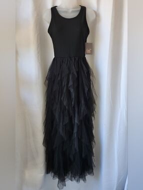 NWT Lark + Grey Black Tulle Tiered Maxi Dress Size SP Whimsigoth
